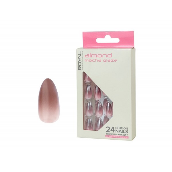 24 Mocha Glaze Almond Nails +2g Glue (6)