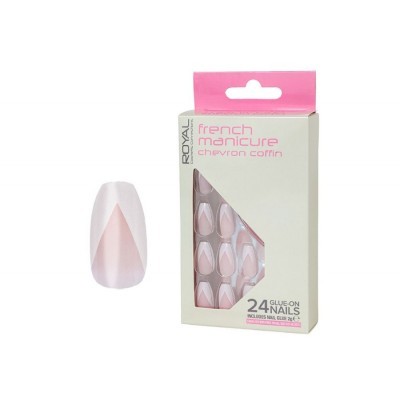 24 French Manicure Chevron Coffin Nails +2g Glue (6)