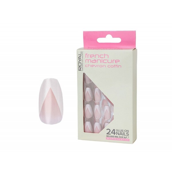 24 French Manicure Chevron Coffin Nails +2g Glue (6)