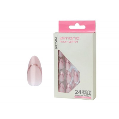 24 Rose Glitter Tip Almond Nails +2g Glue (6)