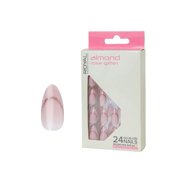 24 Rose Glitter Tip Almond Nails +2g Glue (6)