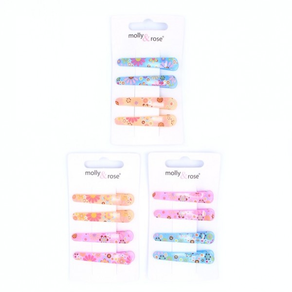 Clips / card of 4 floral print plastic clips 4.5cm (6)