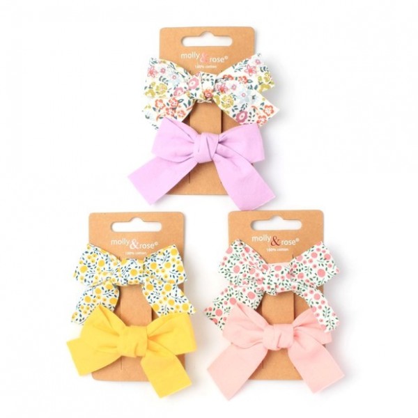 Card Of 2 Bow Clips In 100% Cotton. 5cm (6)