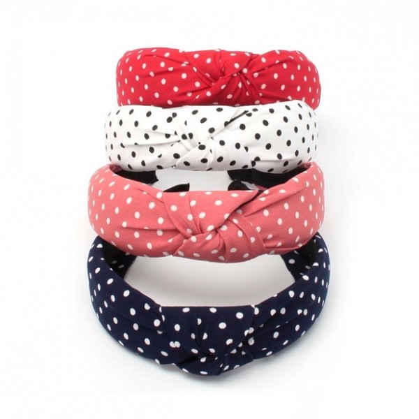 3cm Wide Polka Dot Print Knotted Aliceband