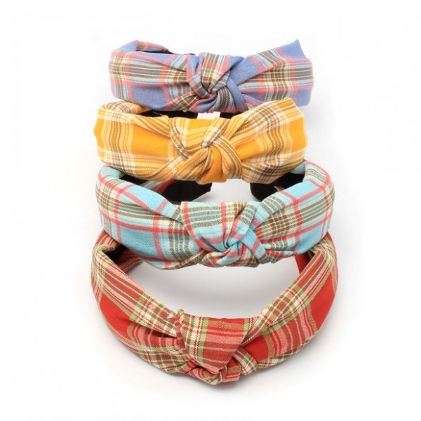 3cm Wide Check Fabric Knotted Top Aliceband (4)