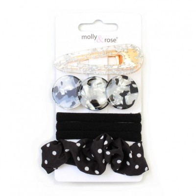 Set / assorted clips, elastics and scrunchie set (4)