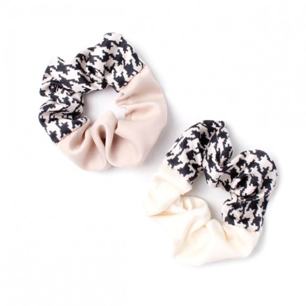 Houndstooth Check Fabric Scrunchie