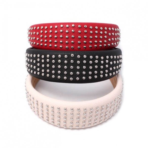 4cm Wide Studded Faux Leather Aliceband