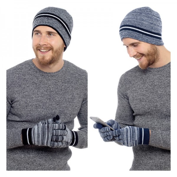Mens Hat And Touchscreen Glove Set