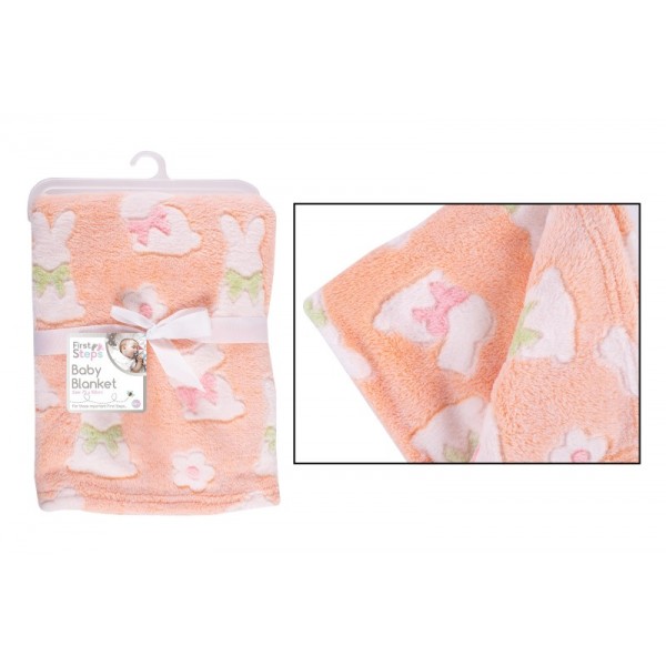 Baby Blanket 75x100cm  Peach Bunny Rabbit Design
