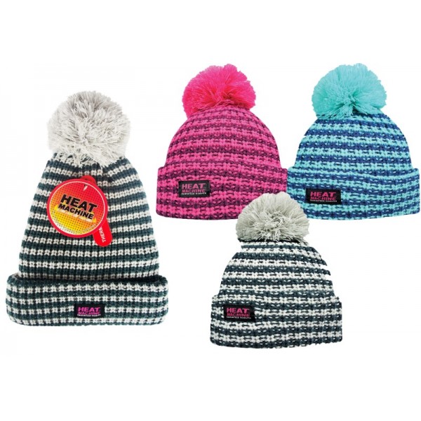 Ladies 1pk Hm Fleece Lined Thermal Bobble Hat