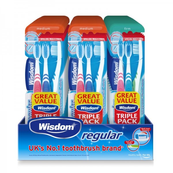 Wisdom Regular Plus Triple Pack Toothrbush 36pc CDU