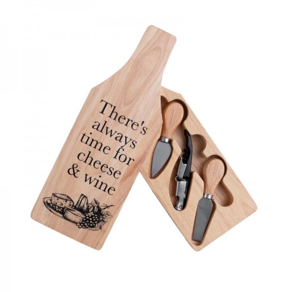 Cheese & Wine Set In Wooden Case - Knives & Corkscrew (3)