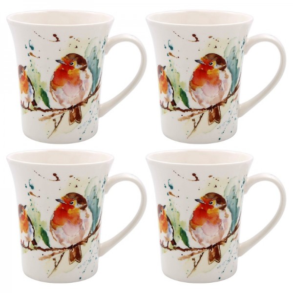 Winter Robin Mugs Set Of 4