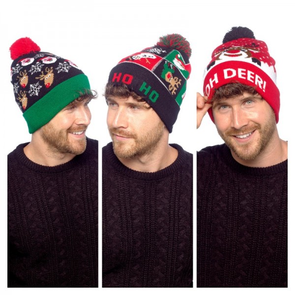 Adults Christmas Hat With LED Light & Pompom