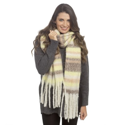 Ladies Cream Chunky Stripe Scarf With Tassel (6)