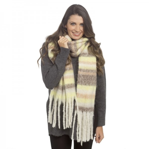 Ladies Cream Chunky Stripe Scarf With Tassel (6)