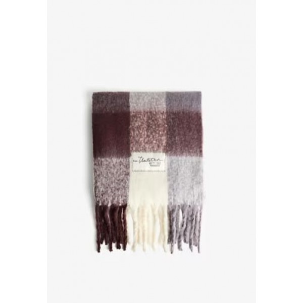 Ladies Wine Check Scarf With Tassel (6)