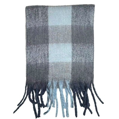 Ladies Blue Check Scarf With Tassel (6)