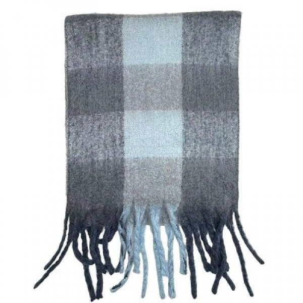 Ladies Blue Check Scarf With Tassel (6)