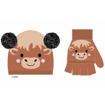 Kids Highland Cow Hat & Mitten Set (12)- Zero Vat