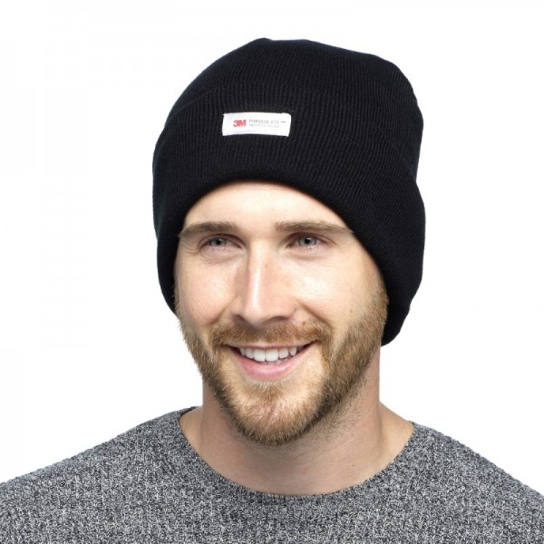 Mens Black Thinsulate Beanie Hat
