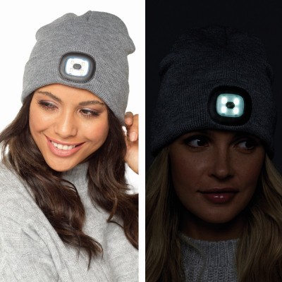 Ladies Grey LED Beanie Hat