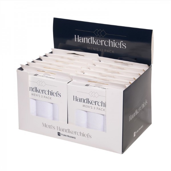 Mens 3pk Plain Hankies In Counter Display Box