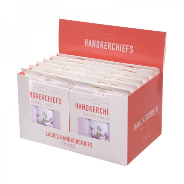 Ladies 3pk Embroided Hankies In Counter Display Box (12)