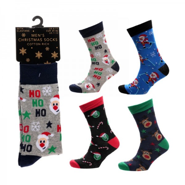Mens Cotton Rich Christmas Design Socks