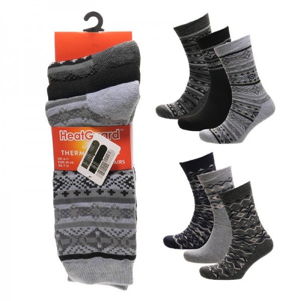 Mens 3pk Patterned Thermal Socks