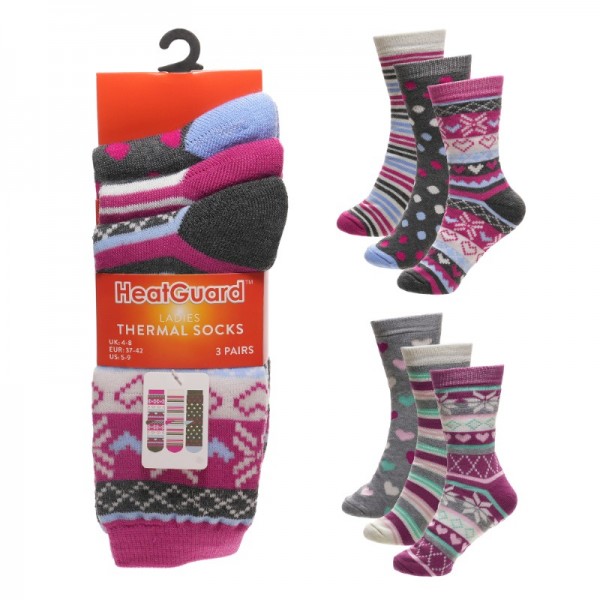 Ladies 3pk Patterned Thermal Socks (12)