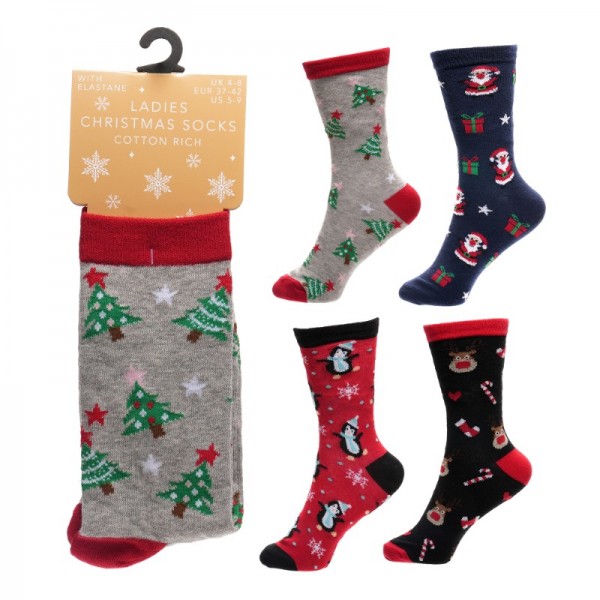 Ladies Cotton Rich Christmas Design Socks (12)