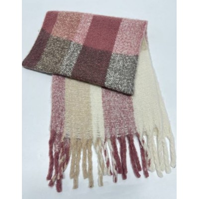 Ladies Pink Check Scarf With Tassel (6)