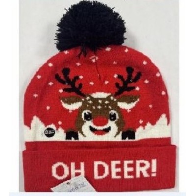 Kids Xmas Hat With Led & Pompom (12) Zero Rated