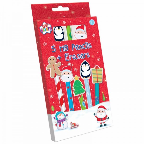 Xmas 5pk Pencils & Novelty Eraser Topper (24)