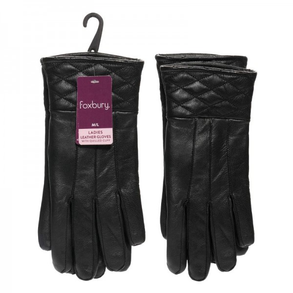 Ladies Sheepskin Leather Gloves With Lining & Quilted Patterned Cuff