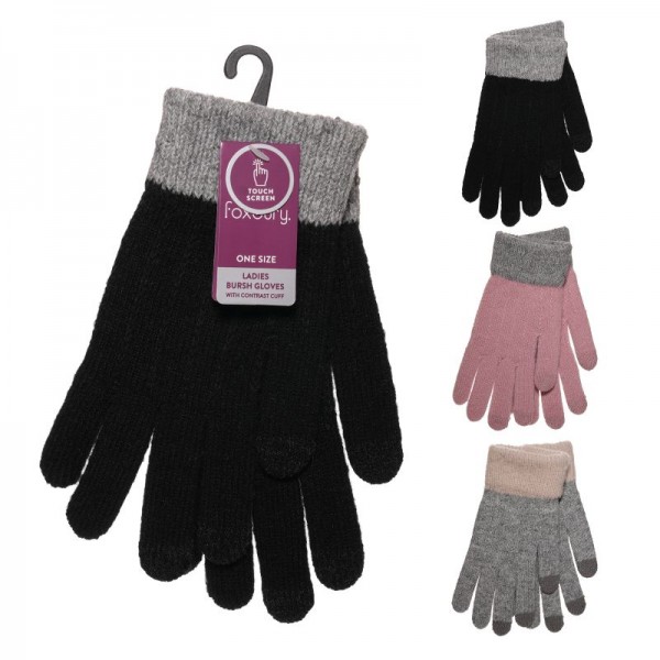 Ladies Brushed Gloves With Contrast Cuff And Touchscreen