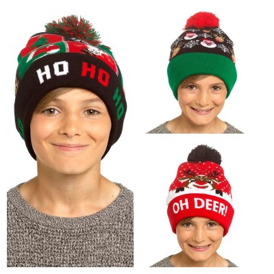 Kids Xmas Hat With LED Light & Pompom (12)- Zero Vat