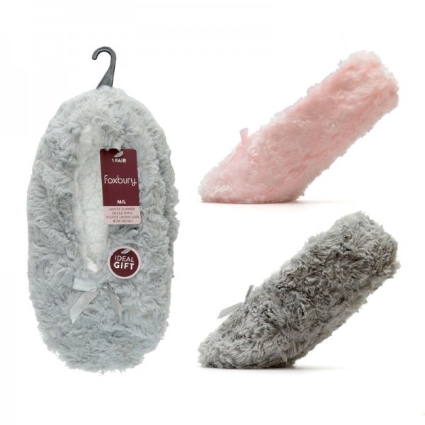 Ladies Slipper Socks With Fleece Lining & Bow Detail (12)