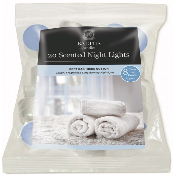 20 Bagged 8hr Burn Night-Lights Scented Cashmere Cotton (Pk 26)