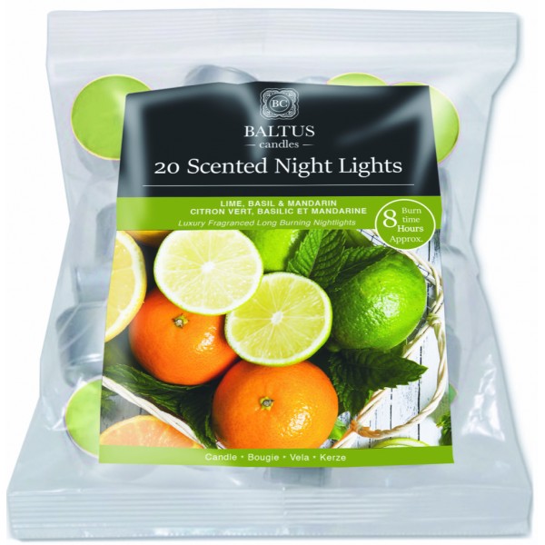 20 Bagged 8hr Burn Night-lights Scented Lime Basil & Mandarin 