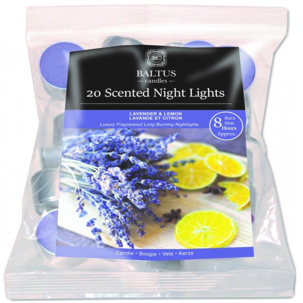 20 Bagged 8hr Burn Night-lights Scented Lavender & Lemon