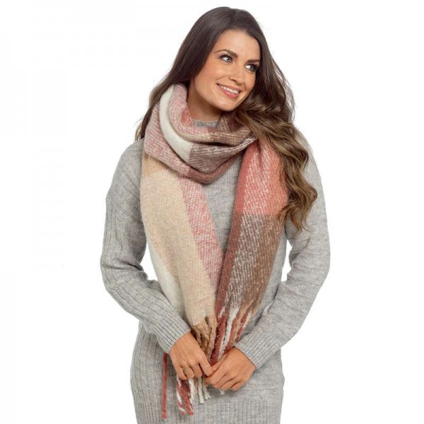 Ladies Pink Check Scarf (6)