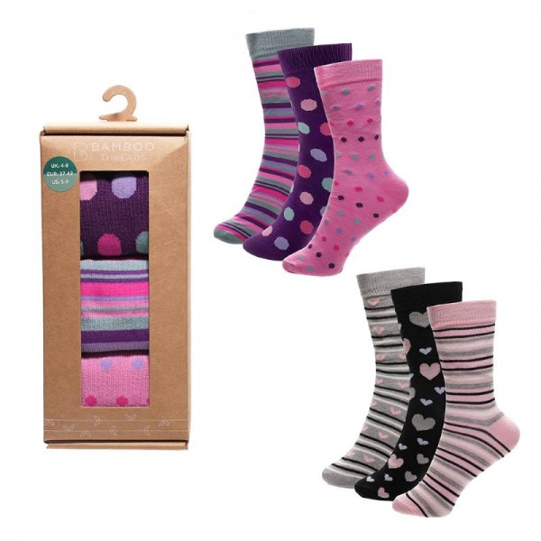 Ladies 3pk Design Socks In Gift Box (6)
