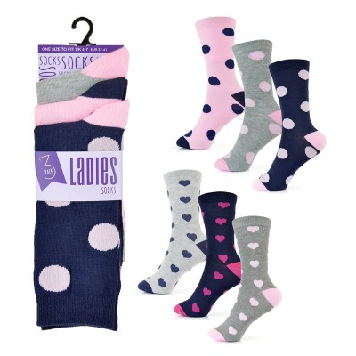 Ladies 3pk Spot/heart Design Socks (8)
