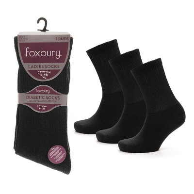 Ladies 3pk Black Diabetic Socks (8)
