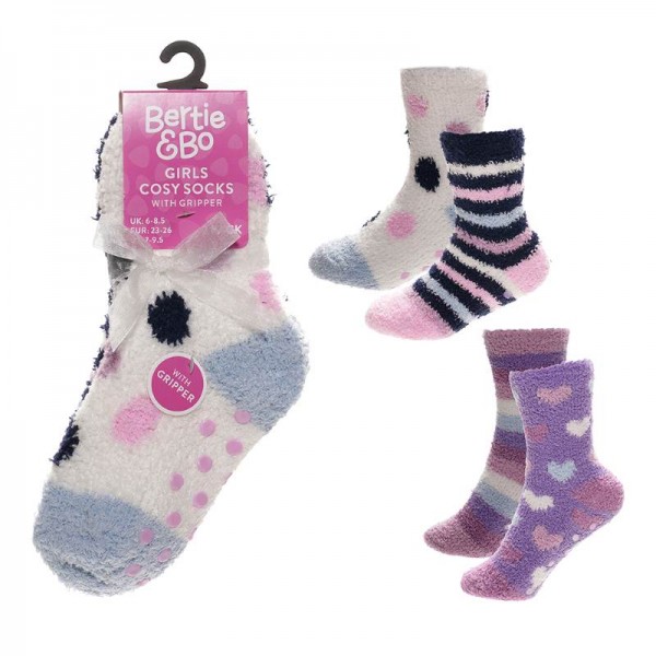 Girls 2pk Cosy Gripper Socks (Zero Rated) (12)
