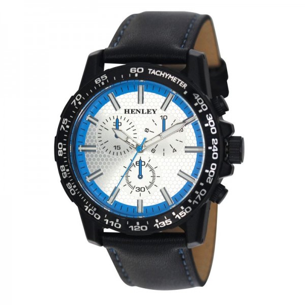 Henley Mens Fashion Watch Black Faux Leather Strap (1)