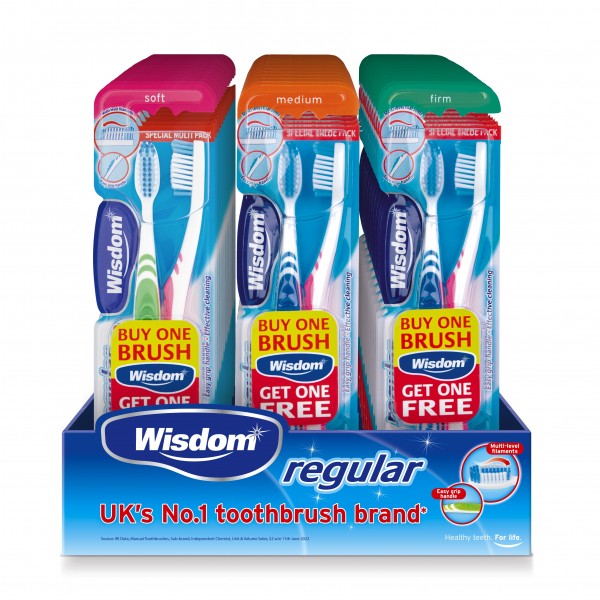 Wisdom Regular Plus Twin Pack Toothbrush 36pc CDU